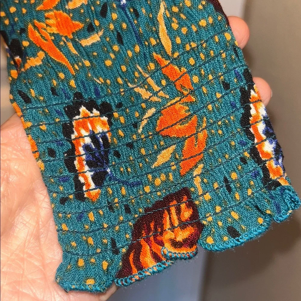 Patrons of Peace Teal and Orange Front Tie Blouse - Picture 11 of 11